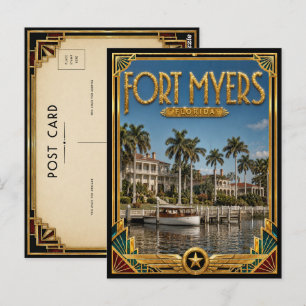 Cartão Postal Fort Myers Flórida Arte Deco Vintage Era de Ouro