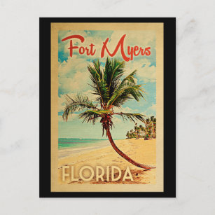 Cartão Postal Fort Myers Postcard Florida Palm Tree Beach Retro