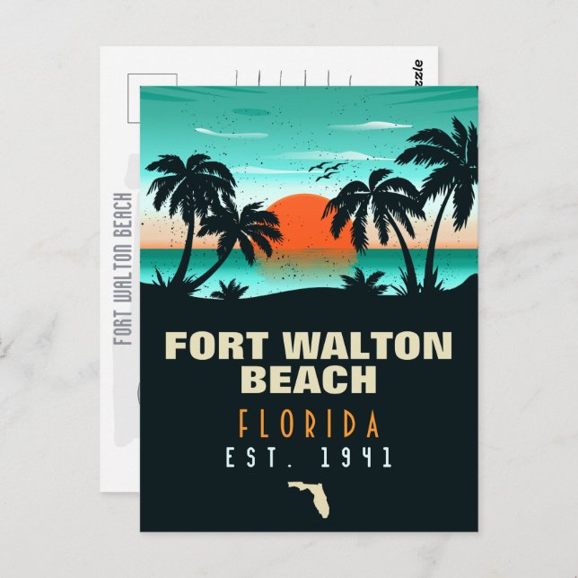 Cartão Postal Fort Walton Beach Retro Sunset Souvenirs (Frente/Verso)