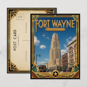 Cartão Postal Fort Wayne Indiana Arte Deco Vintage Idade Dourada