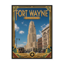 Fort Wayne Indiana Arte Deco Vintage Idade Dourada