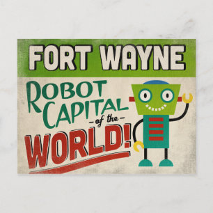 Cartão Postal Fort Wayne Indiana Robô - Engraçado Vintage
