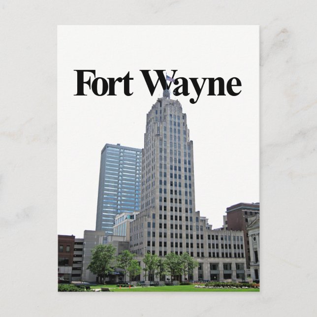 Cartão Postal Fort Wayne Indiana Skyline com Fort Wayne no céu (Frente)