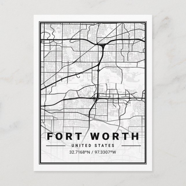 Cartão Postal Fort Worth Texas USA Viagem City Map Poster (Frente)