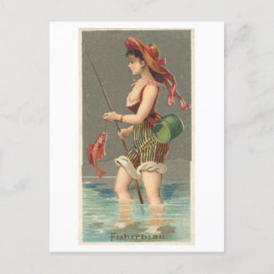 Cartão Postal Forte Série Mulheres #29: Vintage de Pesca