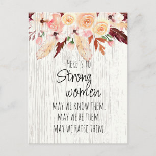 Cartão Postal Fortes Mulheres Boho Feather Floral Rosa Efeito Da