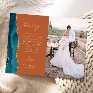 Cartão Postal Foto Ágata Azul Turquesa Dourado Ferrugem Casament
