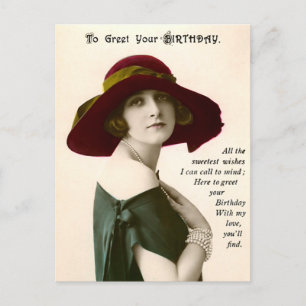 Cartão Postal Foto Antiga de Mulher para Parabenizar seu Anivers