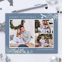 Cartão Postal Foto Azul Moderno Colagem de Fotos Feliz Natal