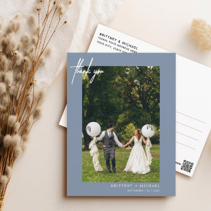 Cartão Postal Foto Azul Simples, Moderna, Obrigado