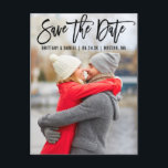 Cartão Postal Foto B do Casal de Script de Pincel Moderno Salva<br><div class="desc">Cartão-Postal de Anúncio do Noivado de Data do Script de Pincel Moderno</div>