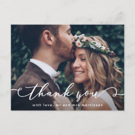 Cartão Postal Foto bonito de Casamento de Script Obrigado