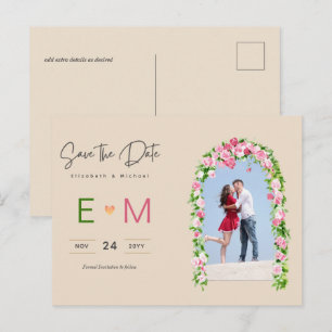 Cartão Postal Foto Casamento Salva a Data Postal Floral Rosa