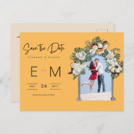 Cartão Postal Foto Casamento Salvar Data Floral Tropical Amarelo