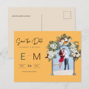 Cartão Postal Foto Casamento Salvar Data Floral Tropical Amarelo