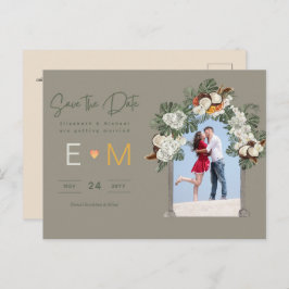 Cartão Postal Foto Casamento Salvar Data Oliva Verde Sage Flora
