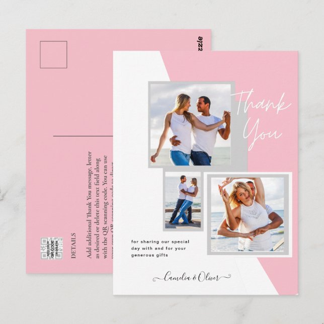 Cartão Postal Foto Collage OBRIGADO VOCÊ Casamento/Bebê/Formando (Frente/Verso)