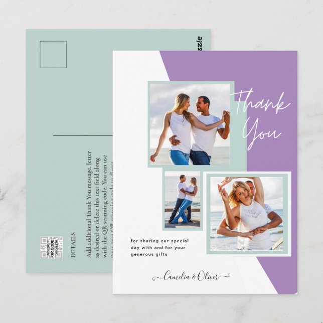 Cartão Postal Foto Collage OBRIGADO VOCÊ Casamento/Bebê/Formando (Frente/Verso)