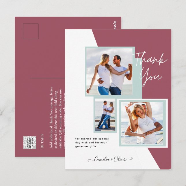 Cartão Postal Foto Collage OBRIGADO VOCÊ Casamento/Bebê/Formando (Frente/Verso)