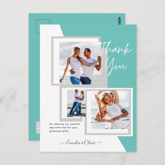 Cartão Postal Foto Collage OBRIGADO VOCÊ Casamento/Bebê/Formando (Frente/Verso)