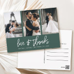 Cartão Postal Foto com Carta Mão Verde Floresta Verde Obrigado<br><div class="desc">Obrigado seus convidados com esta moderna colagem de fotos,  obrigado cartas com "amor e obrigados" manuscritos.</div>