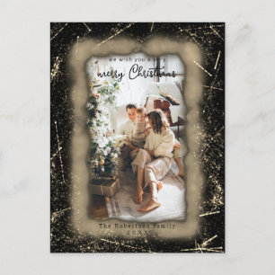 Cartão Postal Foto com quadro de Glitter Dourado Feriado Feliz N