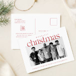 Cartão Postal Foto Comercial Corporativa de Natal Merriest<br><div class="desc">Celebre as festas com este elegante cartão postal de Natal profissional, com um belo design vermelho e branco. A saudação "Feliz Natal" complementa a foto da equipe de sua empresa, fazer este cartão perfeito para comunicações de feriados corporativos. Sua design minimalista transmite uma mensagem profissional, mas festiva, ideal para enviar...</div>