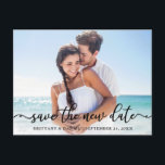 Cartão Postal Foto Da Caligrafia Elegante Salvar A Nova Data<br><div class="desc">O Script De Caligrafia Elegante Moderno Salva O Novo Cartão-Postal De Foto De Casal Adiado Com Casamento De Data</div>