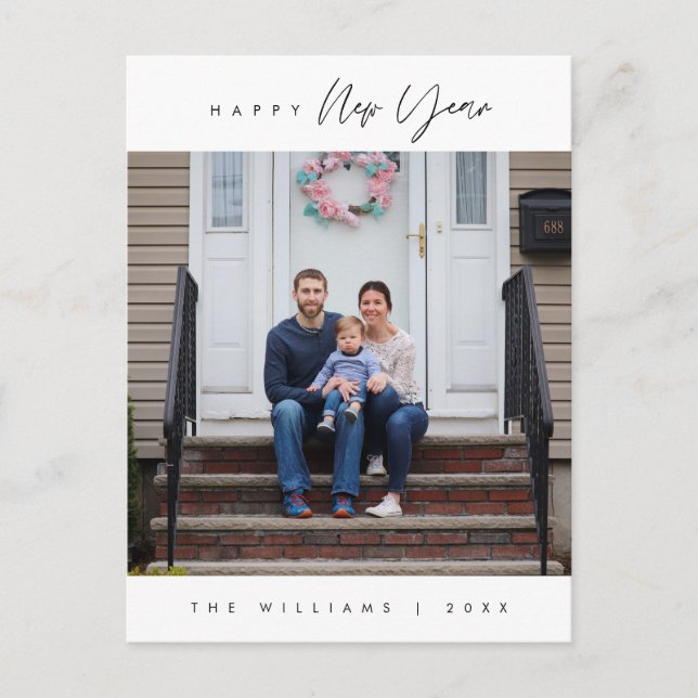Cartão Postal Foto da família de saudação do Feliz ano novo mode (Frente)