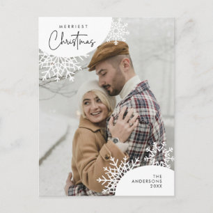 Cartão Postal Foto da Família Feliz de Natal, Flocos de Neve