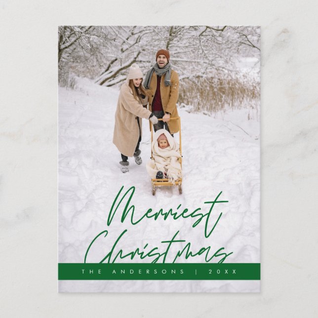 Cartão Postal Foto da Família Feliz de Natal, Saudação Louca (Frente)