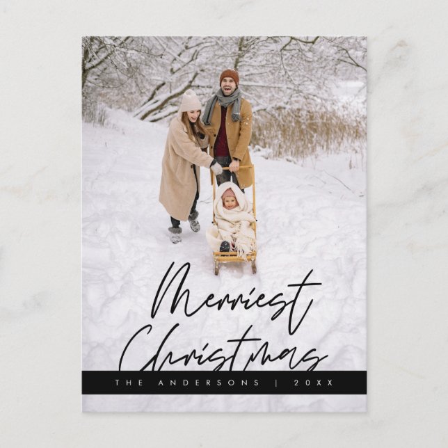 Cartão Postal Foto da Família Feliz de Natal, Saudação Louca (Frente)