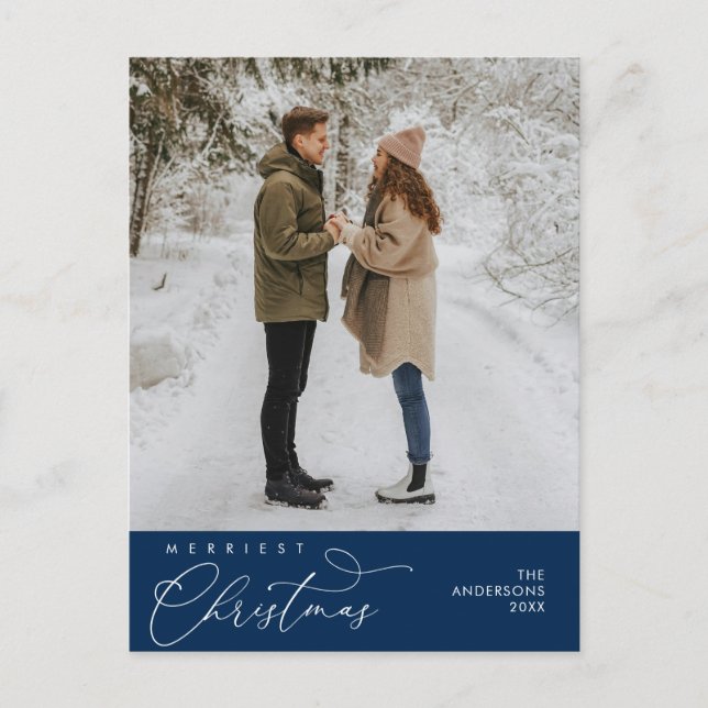 Cartão Postal Foto da Família Feliz de Natal, Saudação Romântica (Frente)