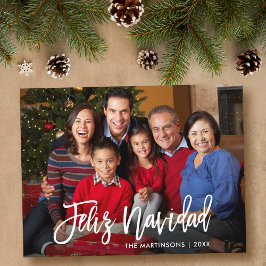 Cartão Postal Foto da Família Feliz Navidad, Script de Pincel Mo