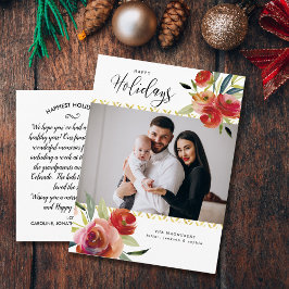 Cartão Postal Foto da Família Feriado Dourado Floral Red Waterco