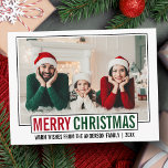 Cartão Postal Foto da família moderna de feliz Natal<br><div class="desc">Cartão-postal de Natal Moderno,  Verde e Feriado Vermelho</div>