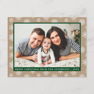 Cartão Postal Foto da família moderna Kraft Snowflake Green