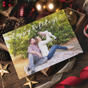 Cartão Postal Foto da Família Natal Felizes Festas Floco de Neve