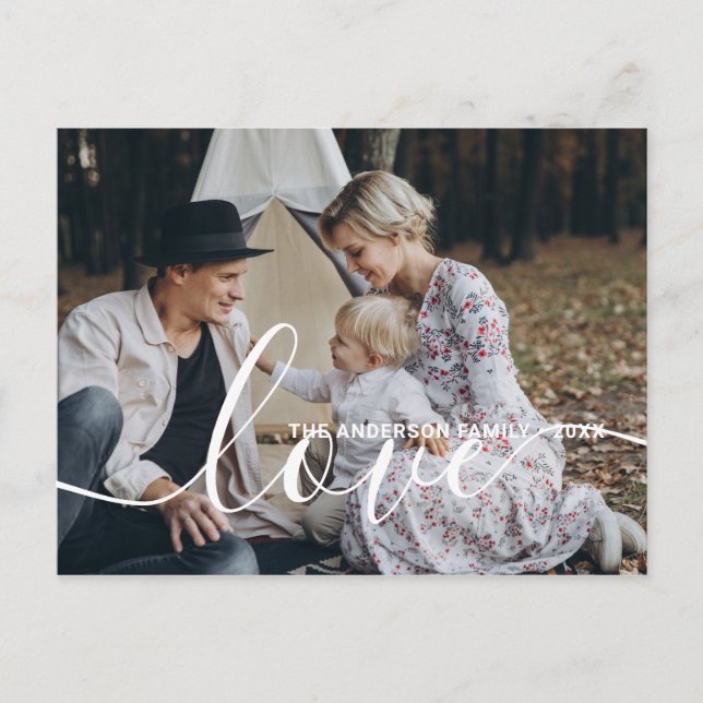 Cartão Postal Foto da família personalizada 'Amor' com nome pers (Frente)