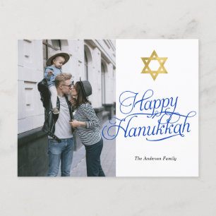 Cartão Postal Foto da família Simple elegante Happy Hanukkah