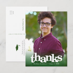 Cartão Postal Foto da graduação verde obrigado de tipografia o