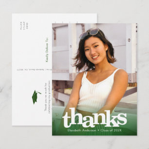 Cartão Postal Foto da graduação verde obrigado de tipografia ous