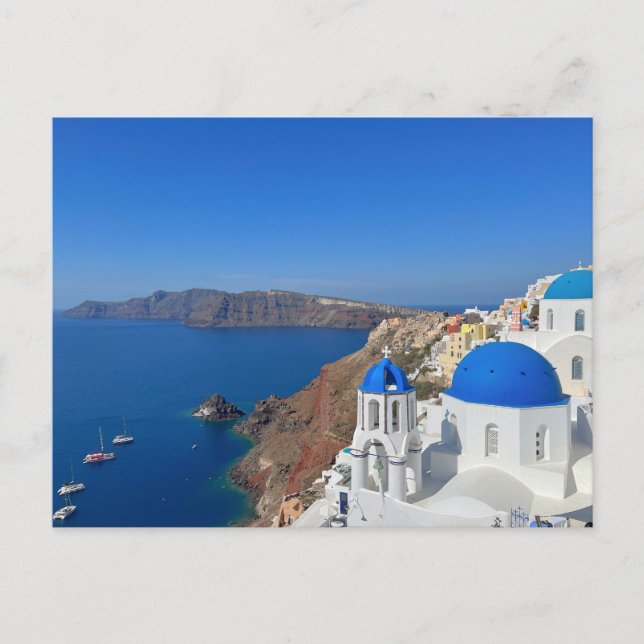 Cartão Postal Foto da Igreja Grécia Azul Domingos Santorini (Frente)