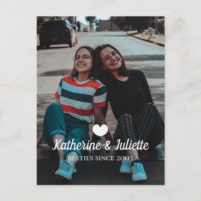 Cartão Postal Foto da melhor amiga do coração branco moderno (Frente)