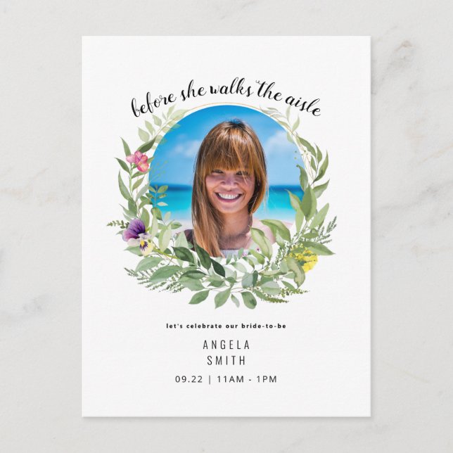 Cartão Postal Foto da Noiva antes de ela caminhar Chá de panela (Frente)