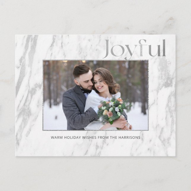 Cartão Postal Foto da Tipografia Joyful Marble Silver Chic (Frente)