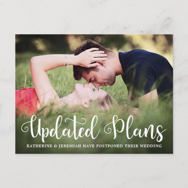 Cartão Postal Foto de Adiamento de Casamento de Script Moderno (Frente)