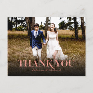 Cartão Postal Foto de Agradecimento de Casamento com Folha de Ou