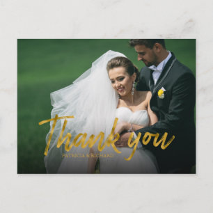 Cartão Postal Foto de Agradecimento de Casamento com Folha de Ou