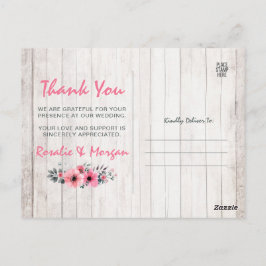 Cartão Postal Foto de Agradecimento de Casamento Country Floral 